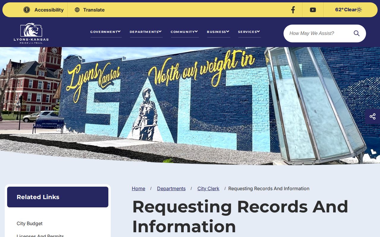 Lyons Kansas request route for police and arrest records