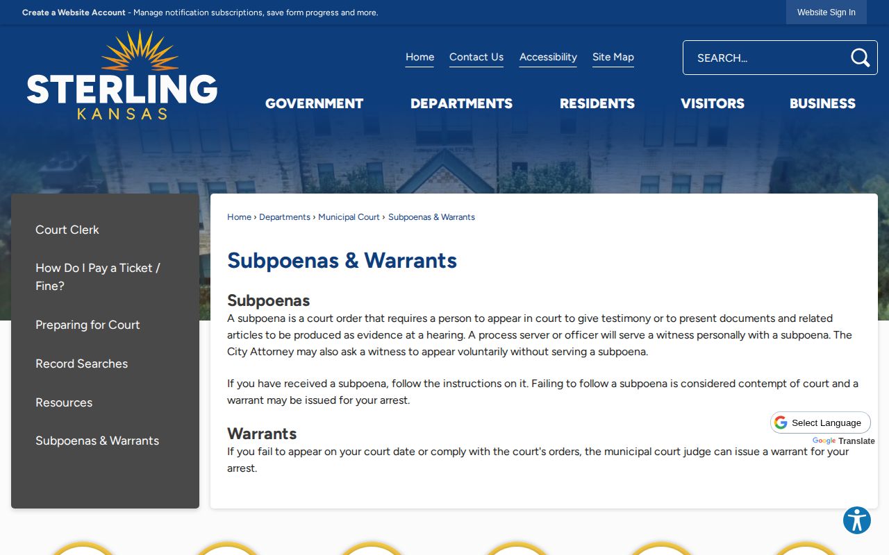 Sterling municipal court warrant process in Rice County