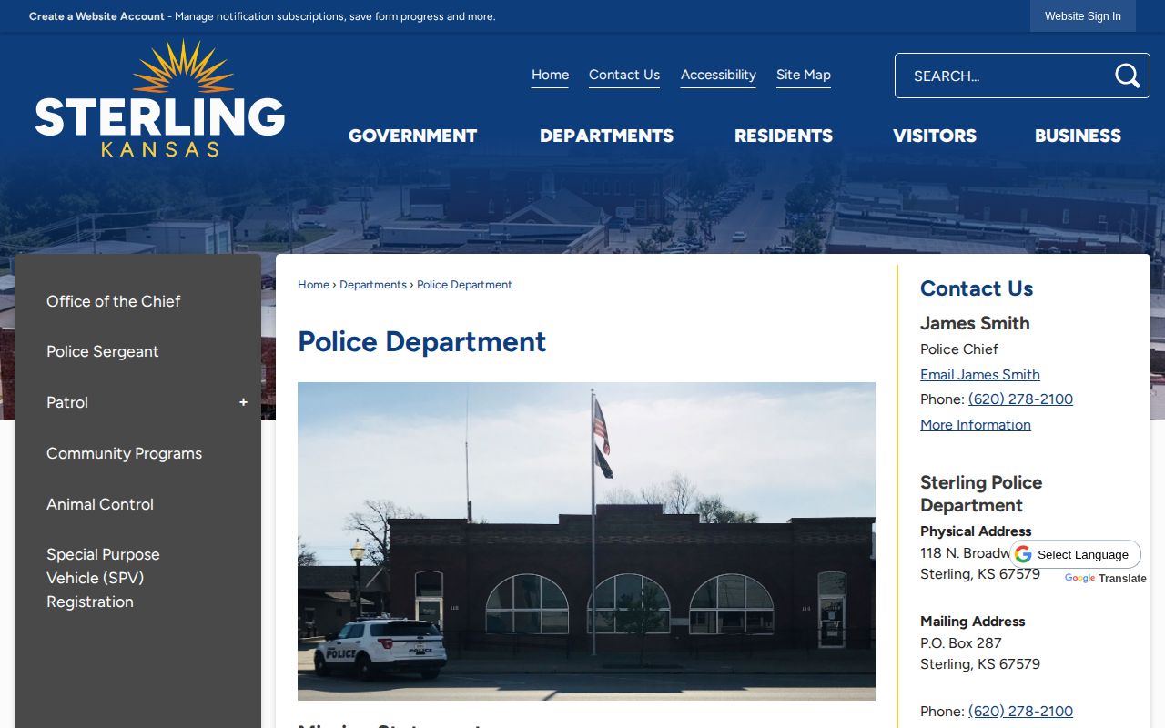 Sterling Police Department contact for city arrest records